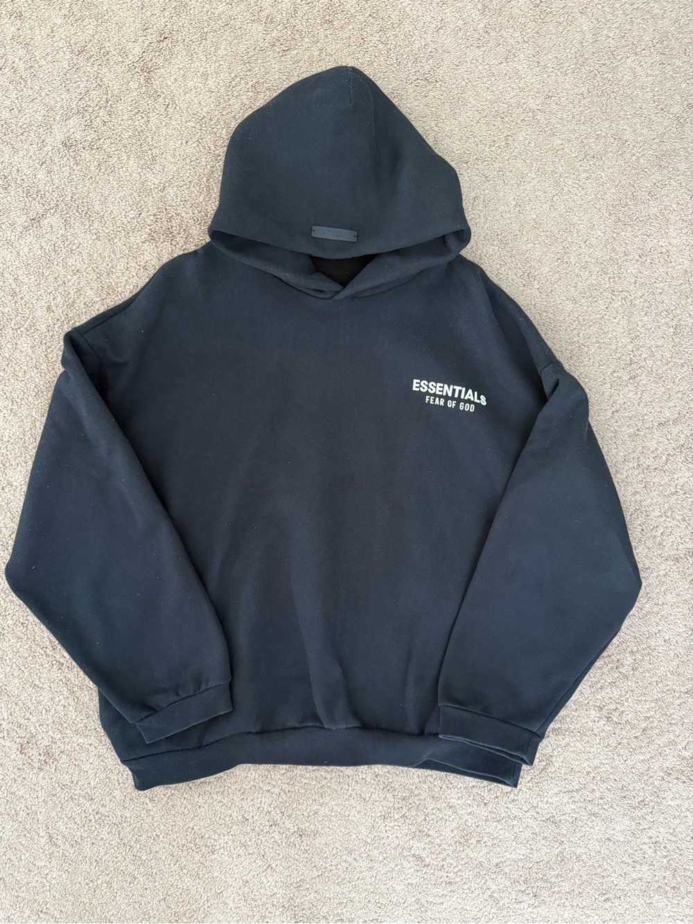 Essentials Fear of God Black Pullover Hoodie with Chest Logo